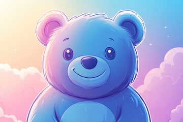 Cute cartoon bear illustrated in a cold gradient line art style