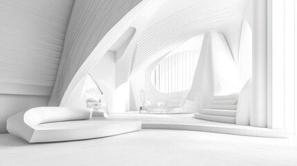 Abstract line art illustration showcasing a white interior emphasizing futuristic design Polygonal drawing with an architectural background in a 3D rendered format