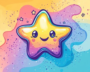 Line art illustration of a whimsical cartoon star with a cool gradient design