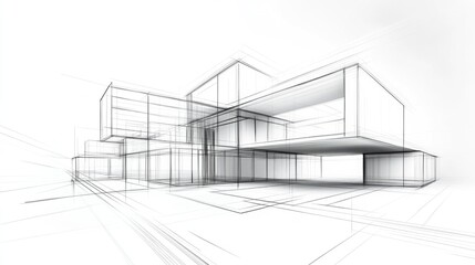 Poster - line art illustration showcasing abstract architectural design in a 3d perspective