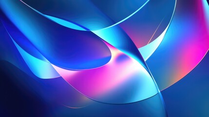 Poster - abstract geometric background featuring a blue gradient with neon light curved lines and shapes show