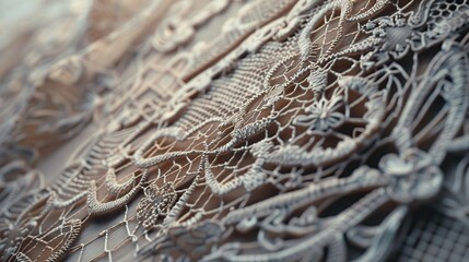 Close-up of a detailed lace pattern with intricate designs and delicate textures