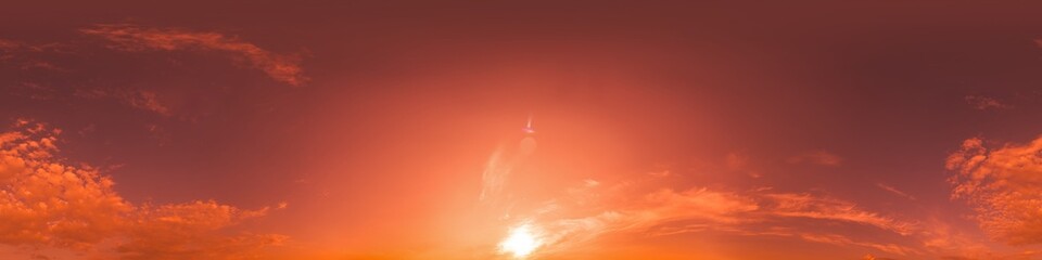 Wall Mural - Golden glowing red orange overcast sunset sky 360 hdr panorama. Seamless spherical equirectangular panorama. Sky dome or zenith for 3D visualization and sky replacement for aerial drone 360 panoramas.