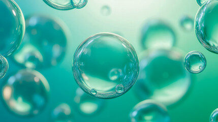 Poster - Shiny, spherical bubbles appear to emerge and float in a clear liquid, creating a sense of movement and fluidity within the image.
