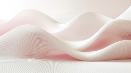 Poster - Smooth pastel waves flow gracefully, creating a serene and calming abstract image filled with light pink and white tones.