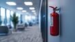 © B 7 YOU - A red fire extinguisher mounted on a white wall in a modern office hallway.