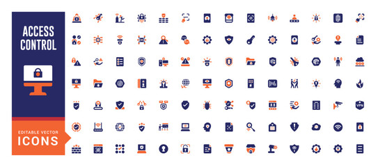 Poster - set of colorful access control icons. smart house icon pack, color filled icon set for web and ui. s