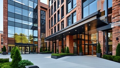 Wall Mural - Contemporary Medical Facility Entrance with Brick Design and Corporate Aesthetic, Featuring Parking and Outpatient Services