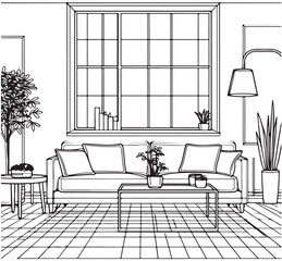 Wall Mural - Interior sketch, living room, furniture