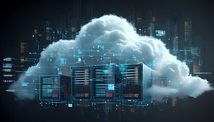 Wall Mural - Futuristic cloud technology illustration highlighting digital connections and showcasing innovative data storage and connectivity concepts.