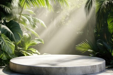 Wall Mural - Tropical Atmosphere Featuring Close-Up Stone Podium