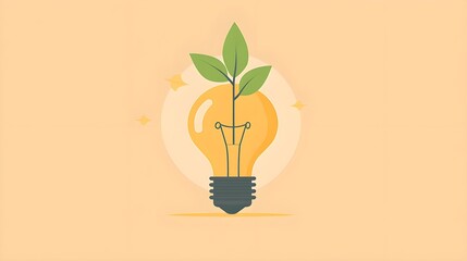 A flat design illustration of a light bulb with a green tree sprouting from the top, set against a simple, clean background, symbolizing the growth of ideas and development 