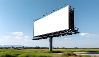 Wall Mural - Empty billboard poised against a clear sky in an expansive rural setting, inviting new messages and promotions