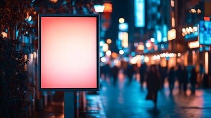 Aufkleber - Blank city format Billboard LightPoster CityLight banner pylon in in the city center mockup at night Blurred background copy space : Generative AI