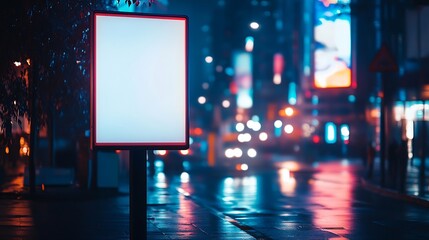 Aufkleber - Blank city format Billboard LightPoster CityLight banner pylon in in the city center mockup at night Blurred background copy space : Generative AI