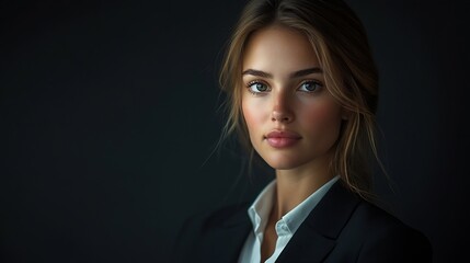 Aufkleber - Portrait woman and confident as lawyer in studio on dark background for career growth or opportunity Mockup female person and committed with law firm company and startup business as le : Generative AI