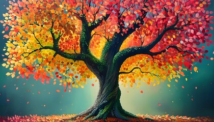 Wall Mural - Artistic tree design featuring vibrant, colorful leaves celebrating the beauty of nature