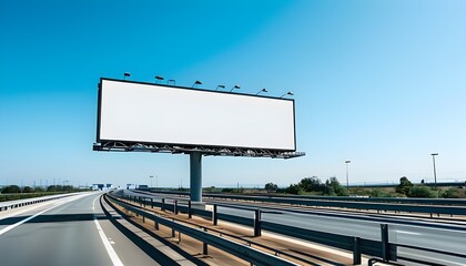 Sticker - Empty highway billboard under a clear blue sky, perfect canvas for advertising and marketing opportunities