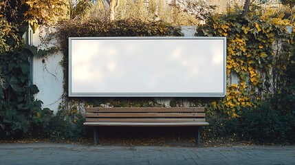 Poster - white blank advertising billboard street mockup panel digital lightbox poster ad banner board bus shelter advertising green park background vertical format sign stucco facades european : Generative AI