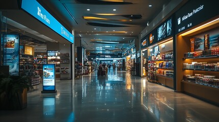 Poster - Sign and Billboard Mockup at duty free shop in departure terminal to promote your business or organization in a unique and eyecatching way : Generative AI
