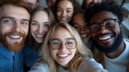Aufkleber - Group of business people in selfie together diversity and smile for social media at startup Photography solidarity and happy office team at workshop men and women in profile picture at : Generative AI