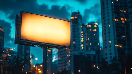 Aufkleber - Blank city format Billboard LightPoster CityLight banner pylon in in the city center mockup at night Blurred background copy space : Generative AI