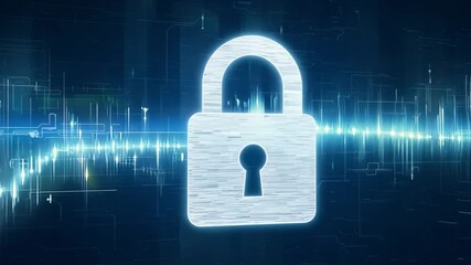 Poster - A luminescent digital lock icon sits prominently against a technologically advanced backdrop. The design highlights themes of security and data protection in today's digital landscape.