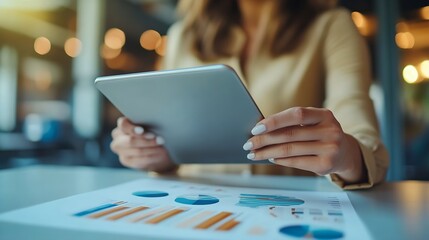 Fototapete - Business thinking and man with tablet ideas or opportunity with decision choice or laptop Person financial advisor or employee with tech thoughts or problem solving with solution or di : Generative AI