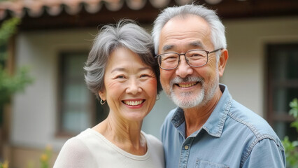 Wall Mural - Cute happy elderly couple with copy space