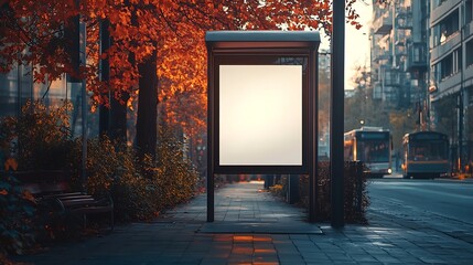 Wall Mural - Large empty commercial banner mounted on urban bus stop front view outdoor : Generative AI