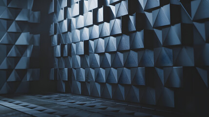 Poster - silence in the soundproof room: a room with a wall of acoustic foam panels, designed to absorb sound