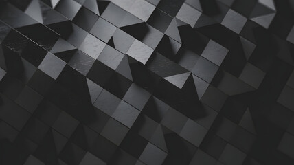 Poster - Dark Geometry: A mesmerizing 3D render of abstract, interlocking black geometric shapes, evoking a sense of depth, complexity, and modern elegance.