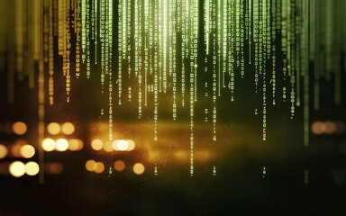 Poster - Glowing abstract background with rays of light and a matrix pattern in vibrant green and black, evoking a digital, energetic feel perfect for tech-inspired designs