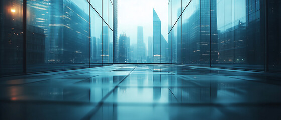 Empty modern business office skyscrapers. High-rise buildings in commercial district with blue sky. bright and clean high tech office background