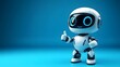 © horizon - A cute cartoon robot in a 3D render, set against a blue gradient background with a futuristic design and friendly AI assistant appearance, featuring a white and light blue color scheme.