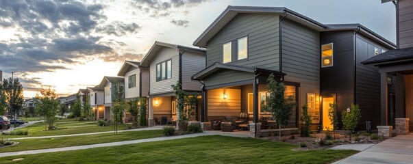 Wall Mural - a sustainable housing development with eco-friendly james hardie siding, designed to promote a low-c