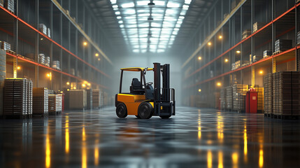Poster - modern forklift in a warehouse environment