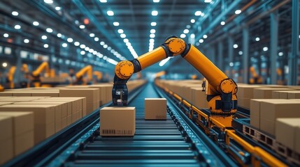 Poster - industrial robots in modern warehouse automation