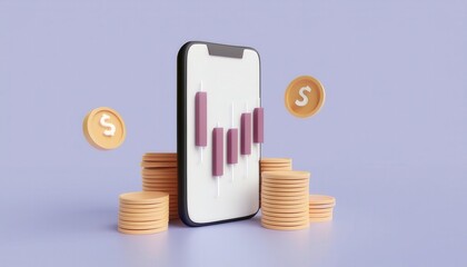 Wall Mural - Smartphone with Financial Analytics Graph Showing Profit and Loss Data