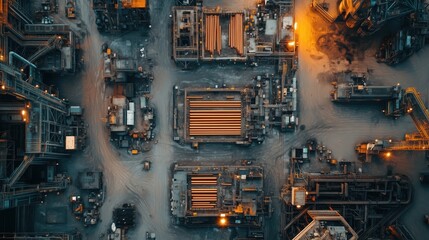 Poster - industrial landscape with machinery at dusk