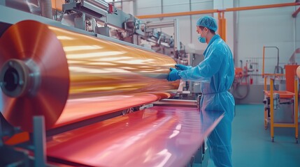 Poster - Worker Operating Machinery in Modern Production Facility