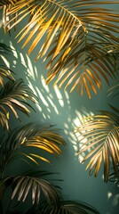 Canvas Print - Palm leaves casting shadows on a teal wall.