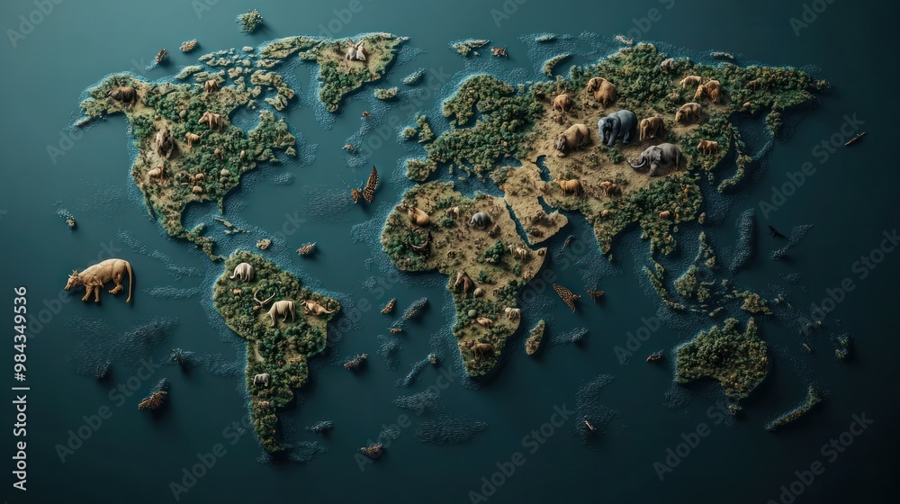 A detailed map-like view of animal migration routes, showing the ...
