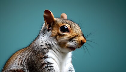 Wall Mural - Intimate portrait of a grey squirrel amidst lush green foliage