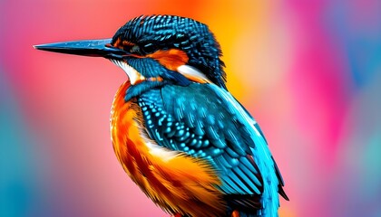 Wall Mural - Vibrant close-up of a Common kingfisher perched amidst a kaleidoscope of colors