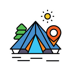 camp area color line icon with white background vector stock illustration