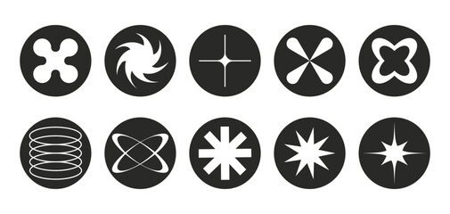 Wall Mural - set of neomodern geometric stickers, stamps in circle shapes. brutalism, futuristic, memphis pattern