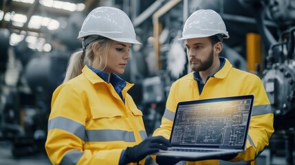 Poster - Engineers Reviewing Plans in Industrial Environment