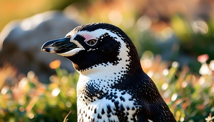 Poster - Adult Magellanic penguin basking in the sun on a warm afternoon