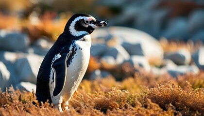 Wall Mural - Adult Magellanic penguin basking in the sun on a warm afternoon